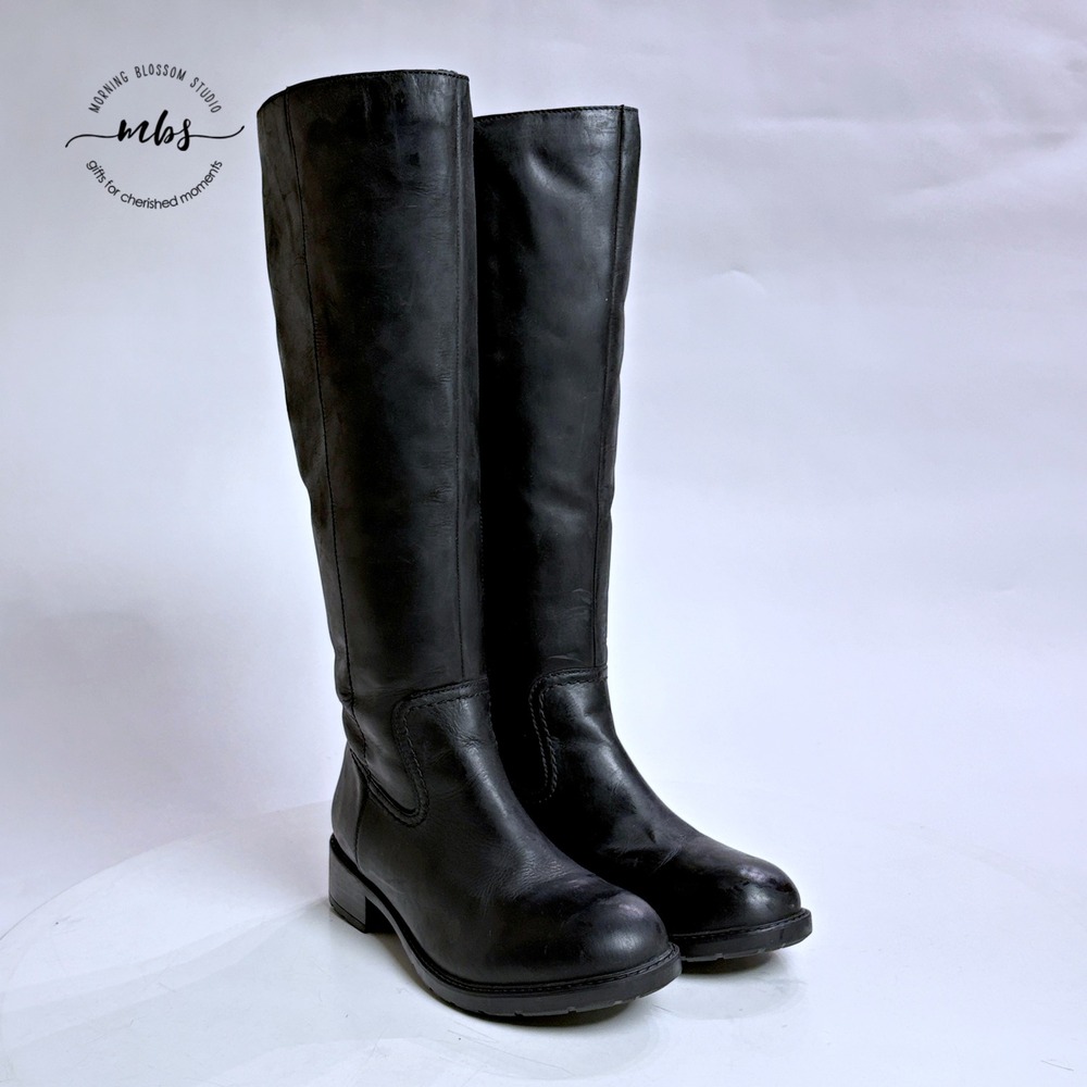 Clarks‎ Leather Fur Lined Side Zip Tall Boots Black Women 7 - Picture 2 of 13